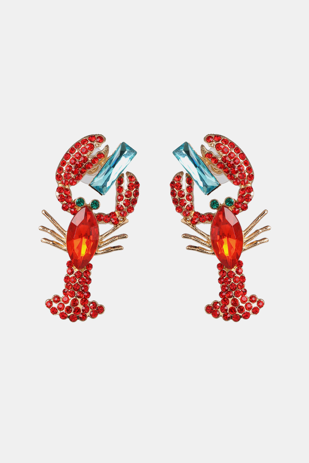 Lobster Shape Glass Stone Dangle Earrings Style A One Size