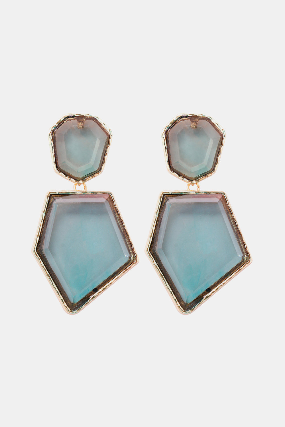 Geometrical Shape Zinc Alloy Frame Resin Dangle Earrings Dark Gray One Size