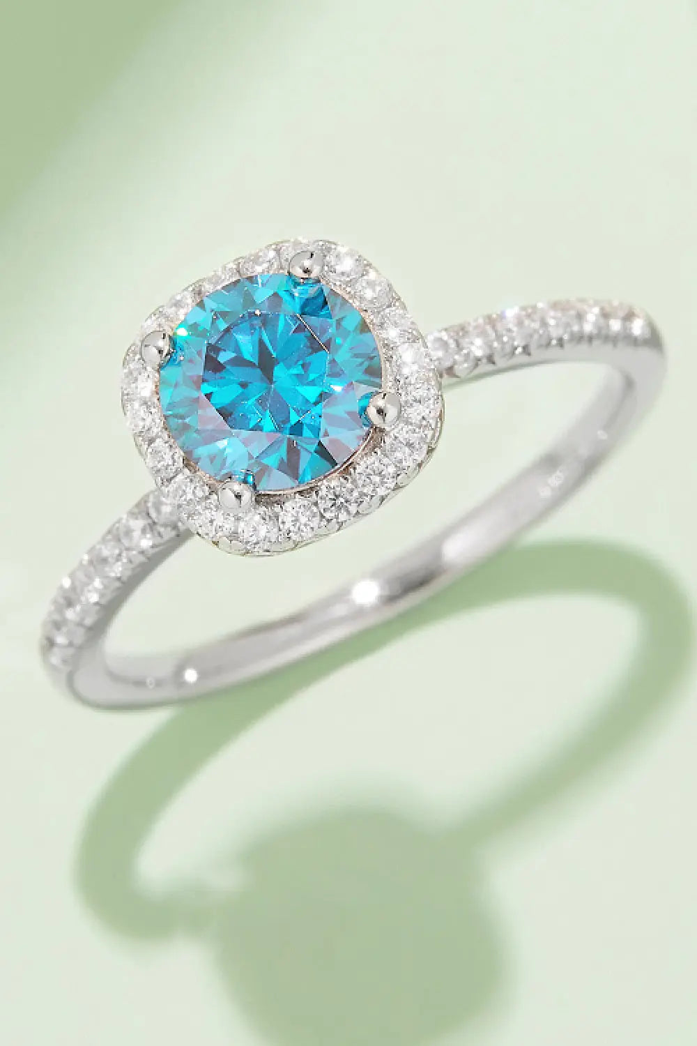 Adored 1 Carat Moissanite 925 Sterling Silver Halo Ring Sky Blue