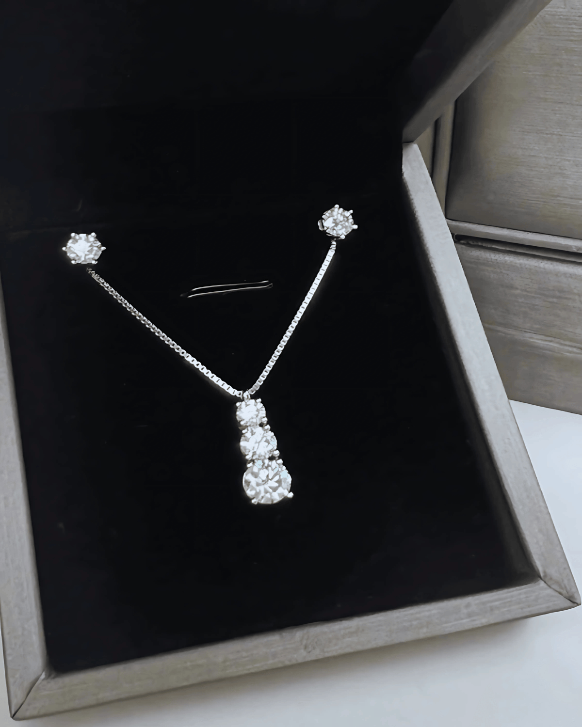 Best Trending Trendy Diamond Pendant Necklace + Diamond Stud Earrings Jewelry Bundle Set Jewelry Gift on Sale for Women, Lady, Mother, Wife