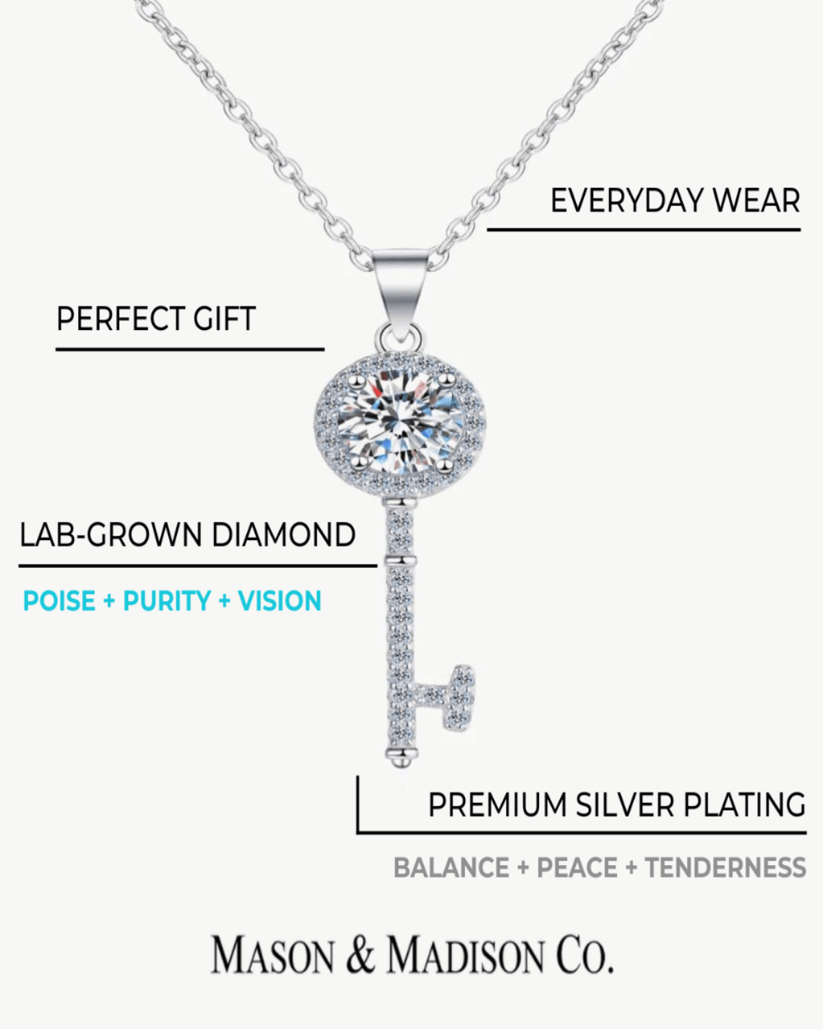 Diamond Pendant Necklace Bracelet Jewelry Bundle Set - Key