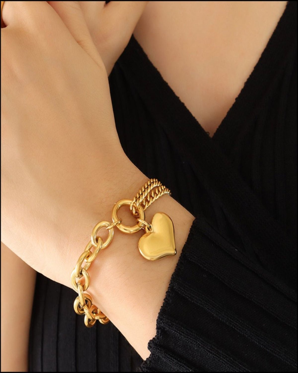 Gold Heart Necklace Bracelet Jewelry Bundle Set