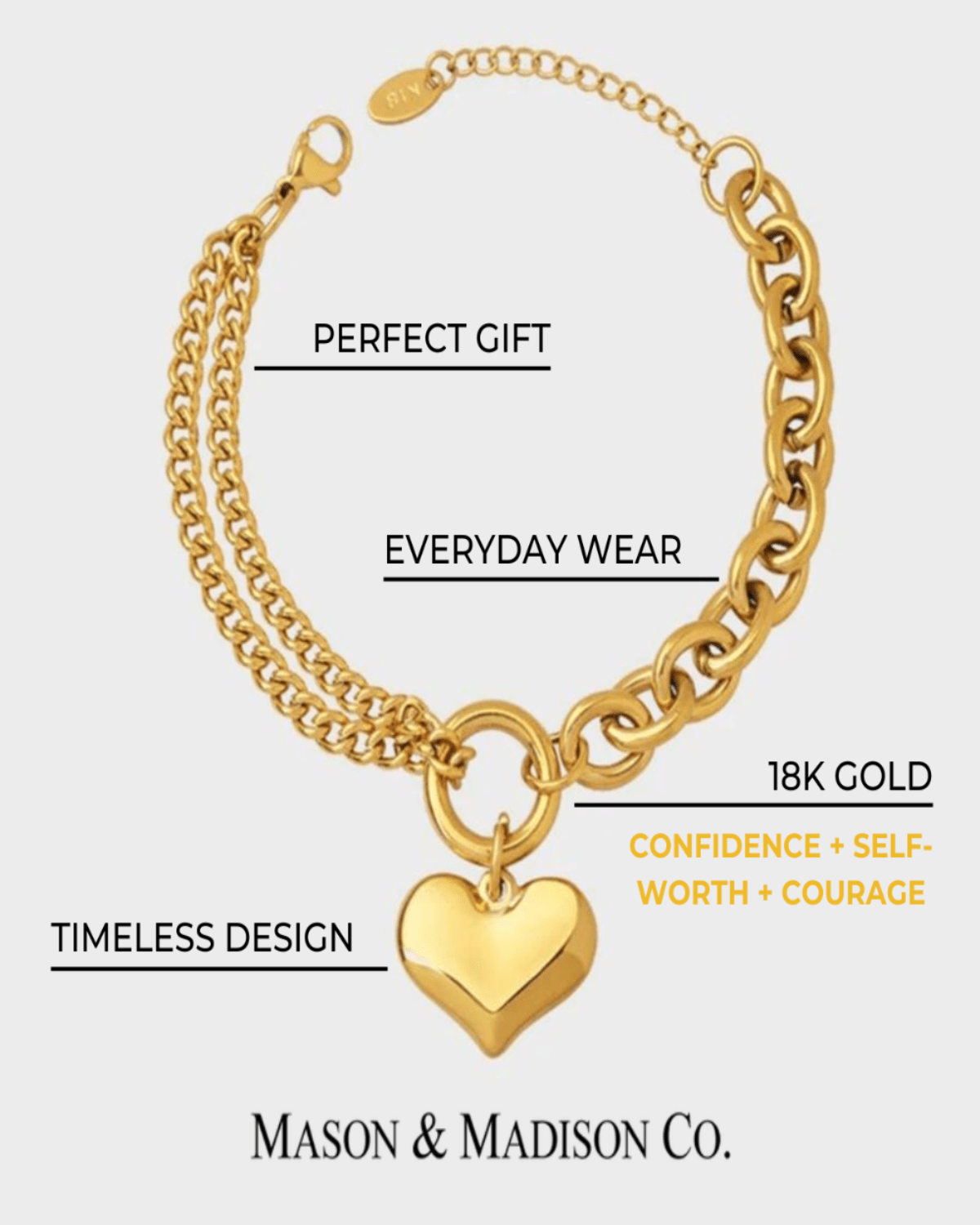 Best Trending Trendy Gold Heart Necklace Bracelet Jewelry Bundle Set Jewelry Gift on Sale for Women, Lady, Mother, Wife