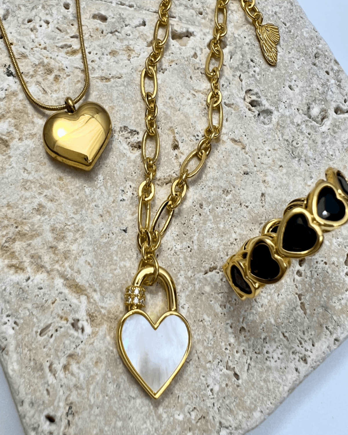 Best Trending Trendy Gold Heart Necklace Bracelet Jewelry Bundle Set Jewelry Gift on Sale for Women, Lady, Mother, Wife