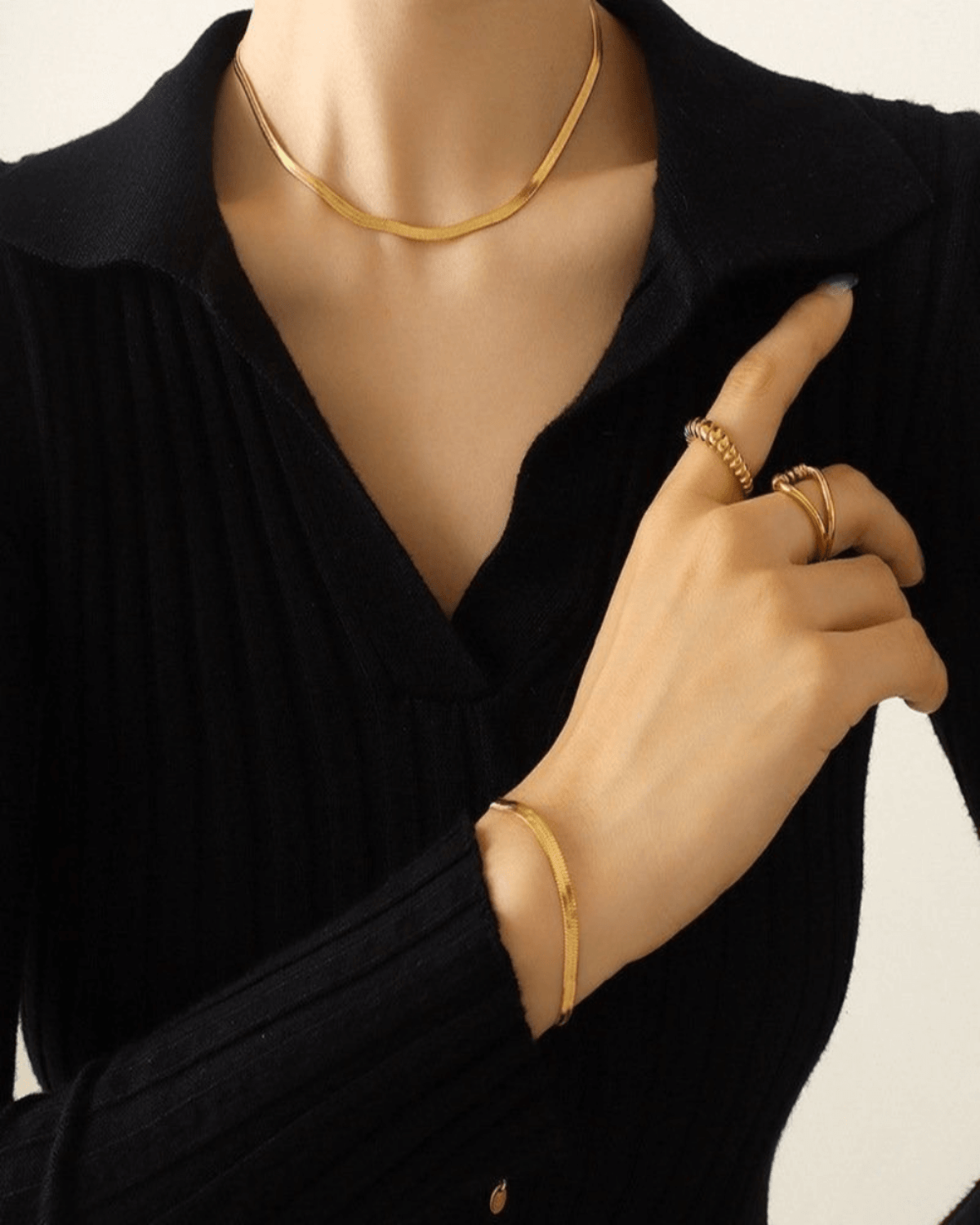 Best Trending Trendy Gold Herringbone Chain Necklace Bracelet Bundle Set Jewelry Gift on Sale for Women, Lady, Mother, Wife