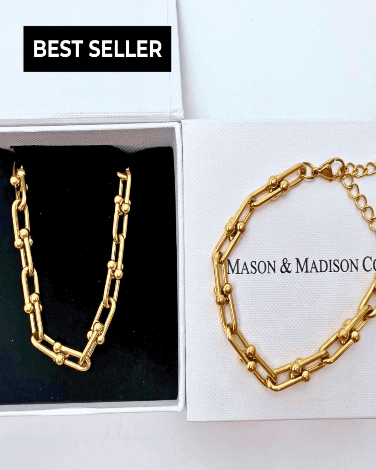 Best Trending Trendy Gold Link Chain Necklace Bracelet Bundle Set Jewelry Gift on Sale for Women, Lady, Mother, Wife