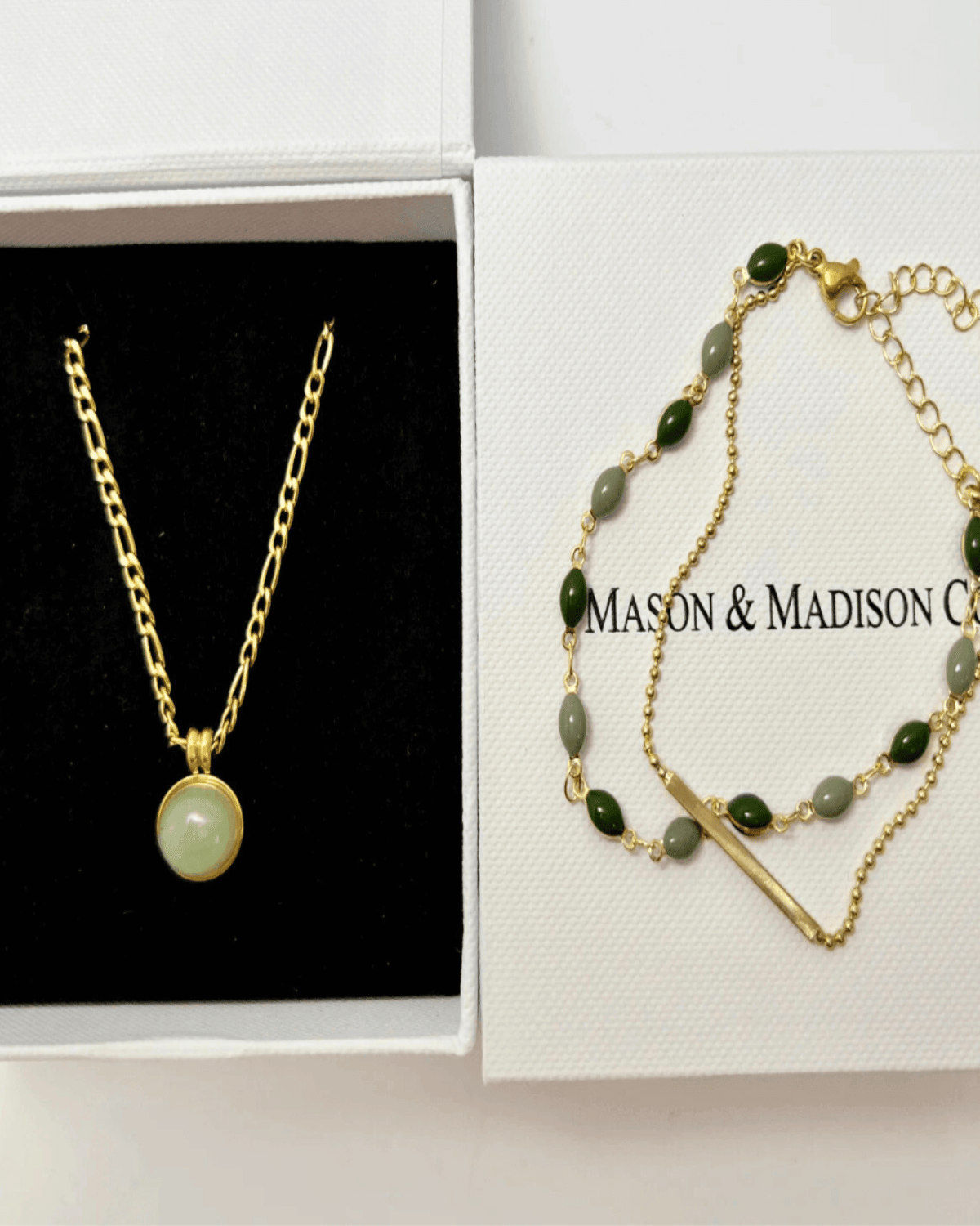 Best Trending Trendy Jade Necklace Bracelet Bundle Set Jewelry Gift on Sale for Women, Lady, Mother, Wife 18K Yellow Gold