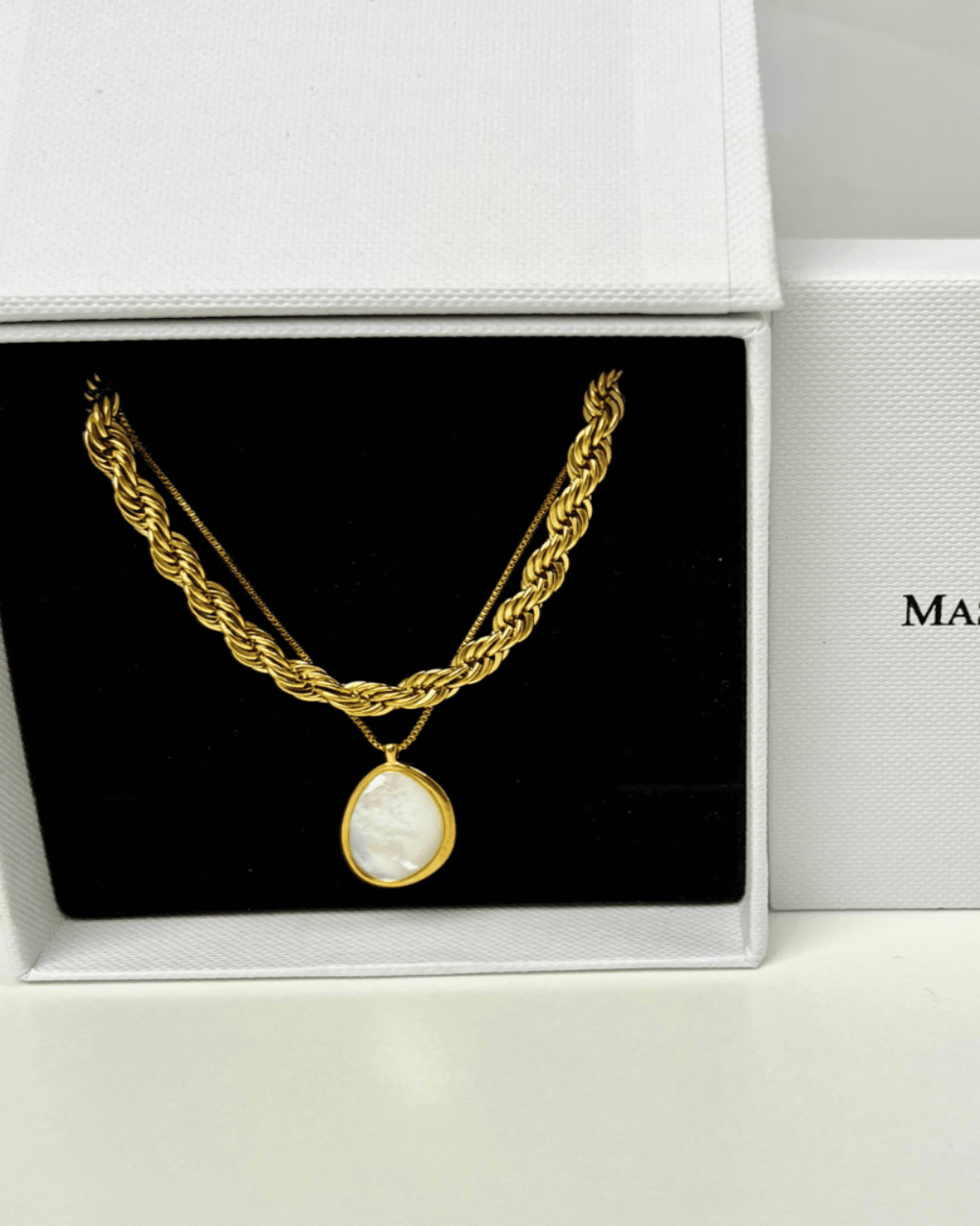 Best Trending Trendy Gold Rope Chain + Oval Pearl Pendant Necklace Stack Bundle Jewelry Gift on Sale for Women, Lady, Mother, Wife