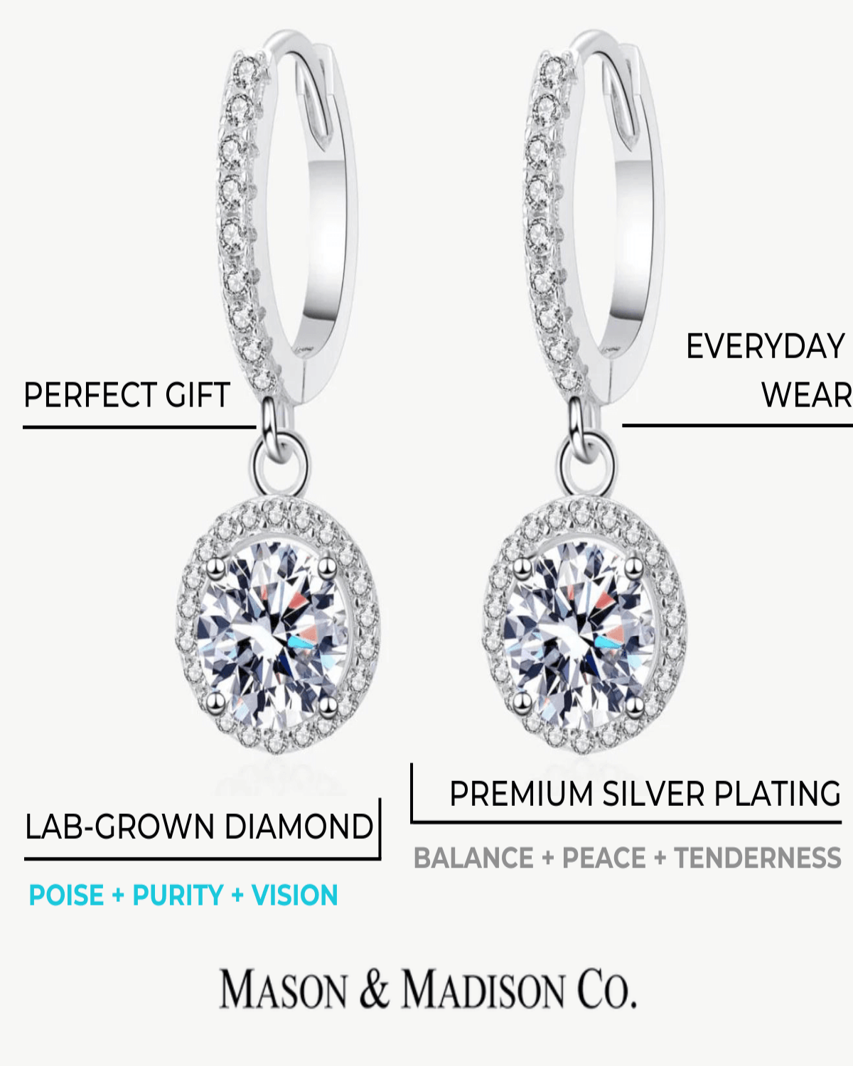 Diamond Pendant Necklace + Diamond Drop Earrings Jewelry Bundle Set - Perfect Round