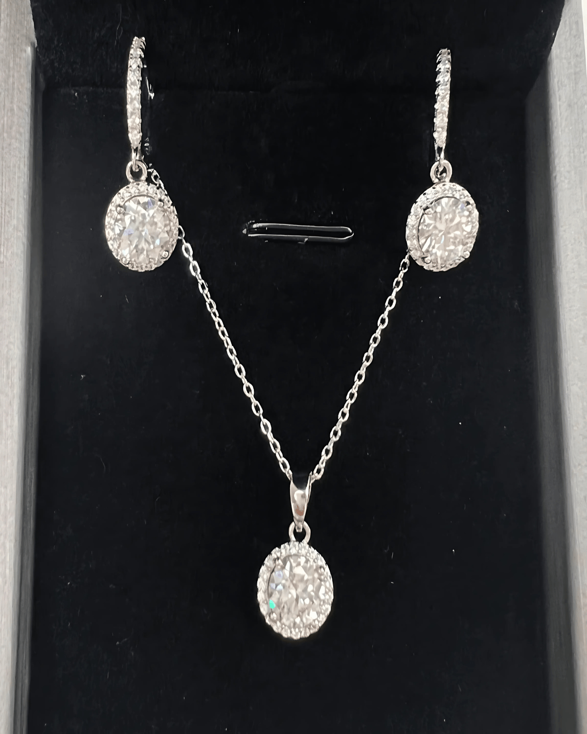 Diamond Pendant Necklace + Diamond Drop Earrings Jewelry Bundle Set - Perfect Round