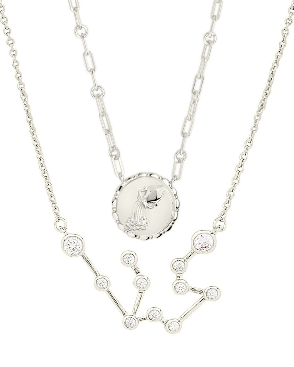 'When Stars Align' Constellation Necklace & Bold Link Zodiac Necklace Set Silver