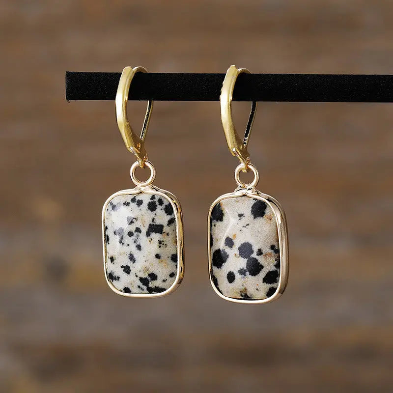 Copper Natural Stone Dangle Earrings Beige One Size