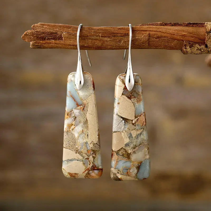 Copper Natural Stone Earrings Yellow Silver One Size
