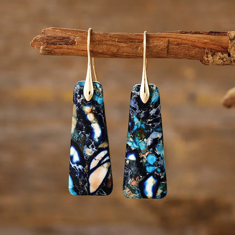 Copper Natural Stone Earrings Navy Gold One Size