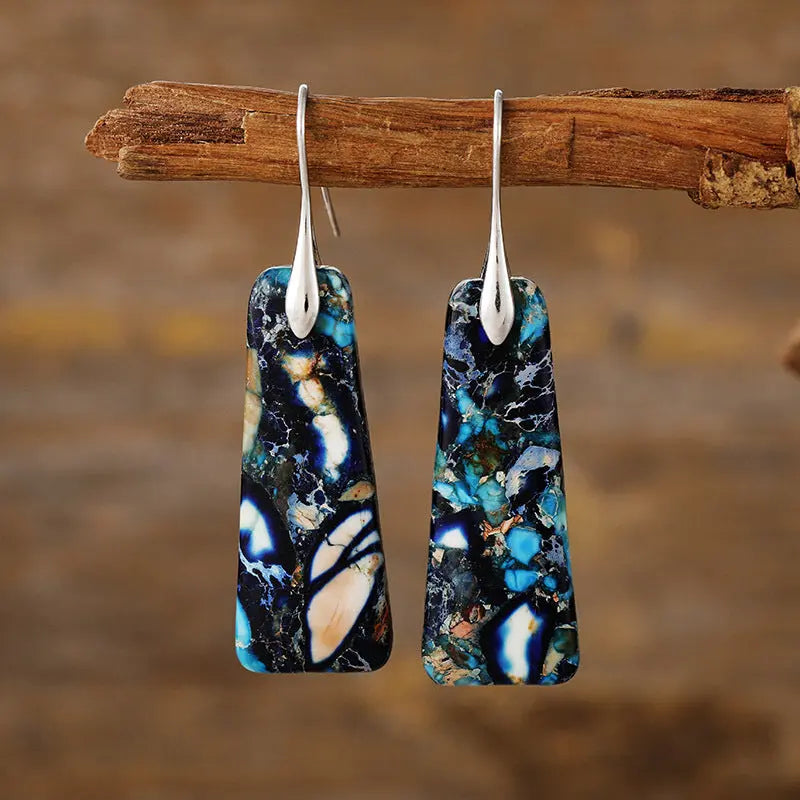 Copper Natural Stone Earrings Navy Silver One Size
