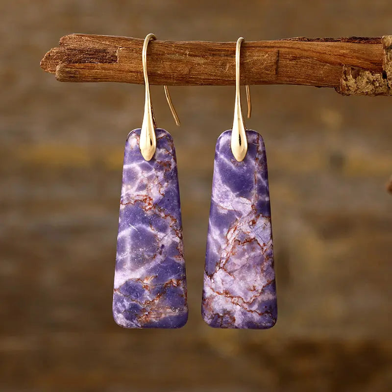 Copper Natural Stone Earrings Purple Gold One Size