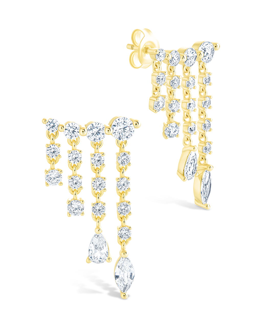 Sterling Silver Adrian CZ Waterfall Statement Studs Gold