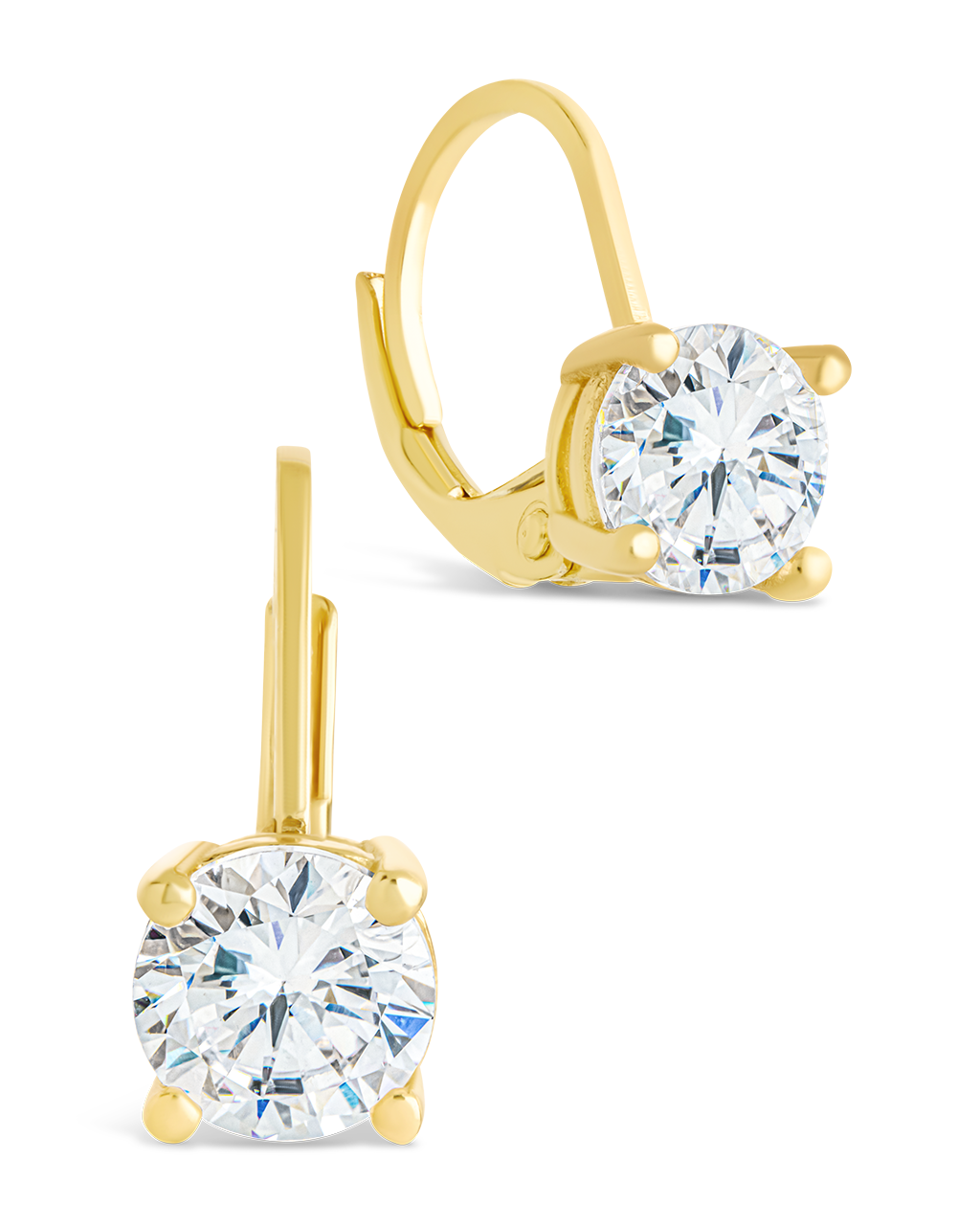 Sterling Silver Round Cut French Clip Earrings Gold