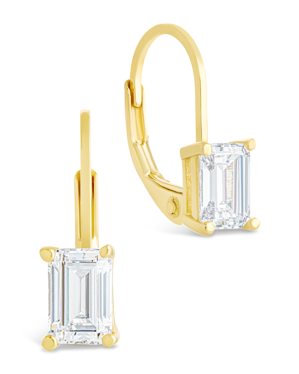 Sterling Silver Emerald Cut French Clip Earrings Gold