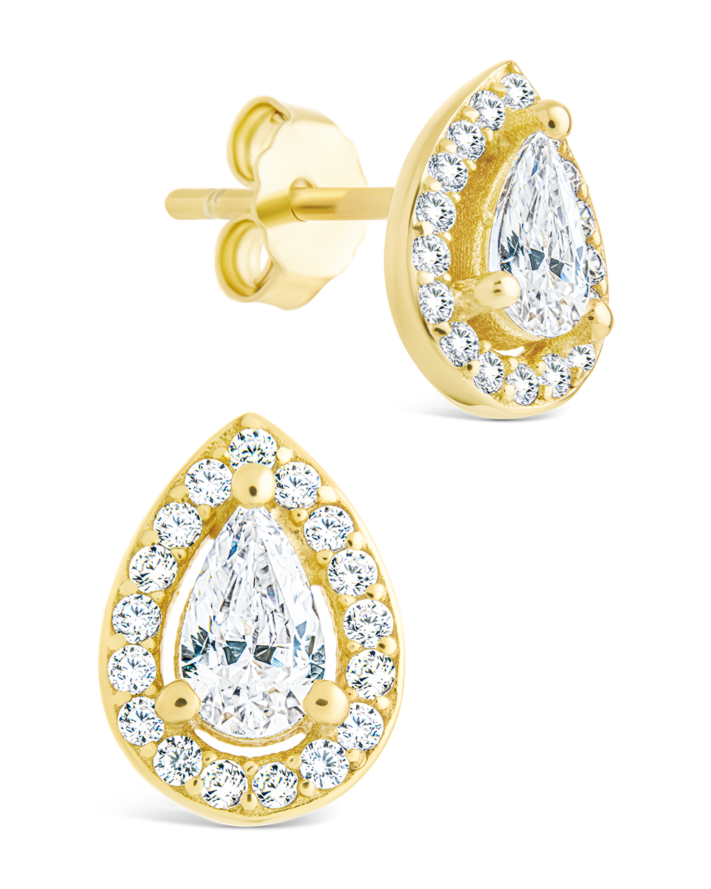 Sterling Silver Pear Cut Brilliant Halo Studs Gold