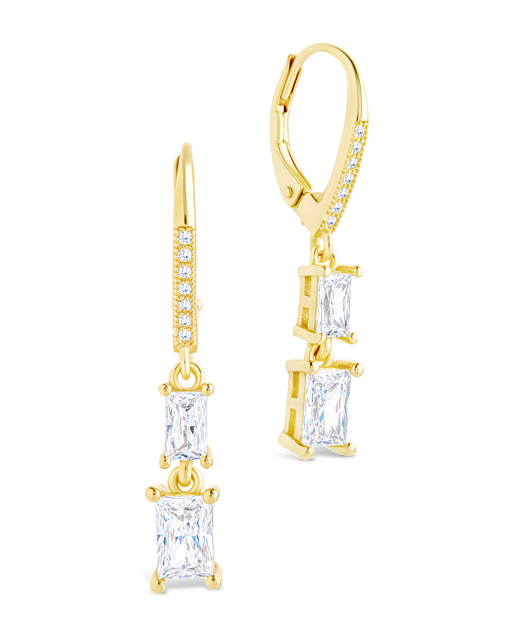 Sterling Silver Eulalia Emerald Cut CZ French Clip Earrings Gold