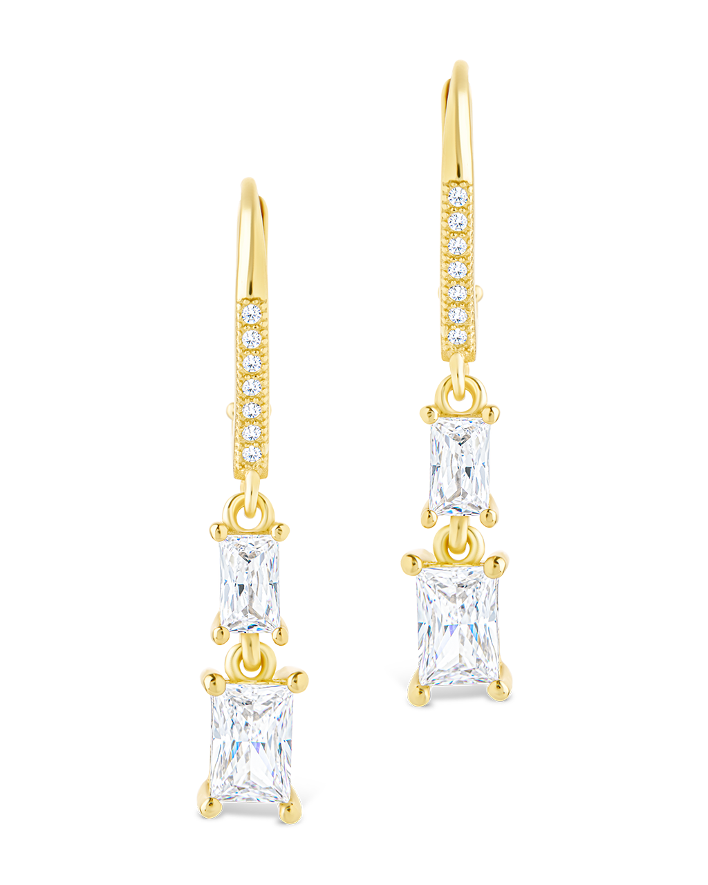 Sterling Silver Eulalia Emerald Cut CZ French Clip Earrings