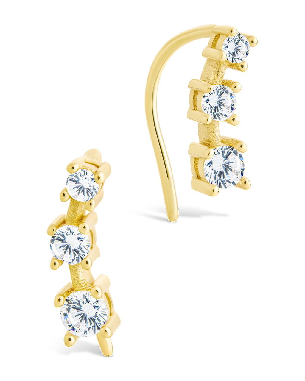 Sterling Silver Round Cut Mini Ear Crawlers Gold