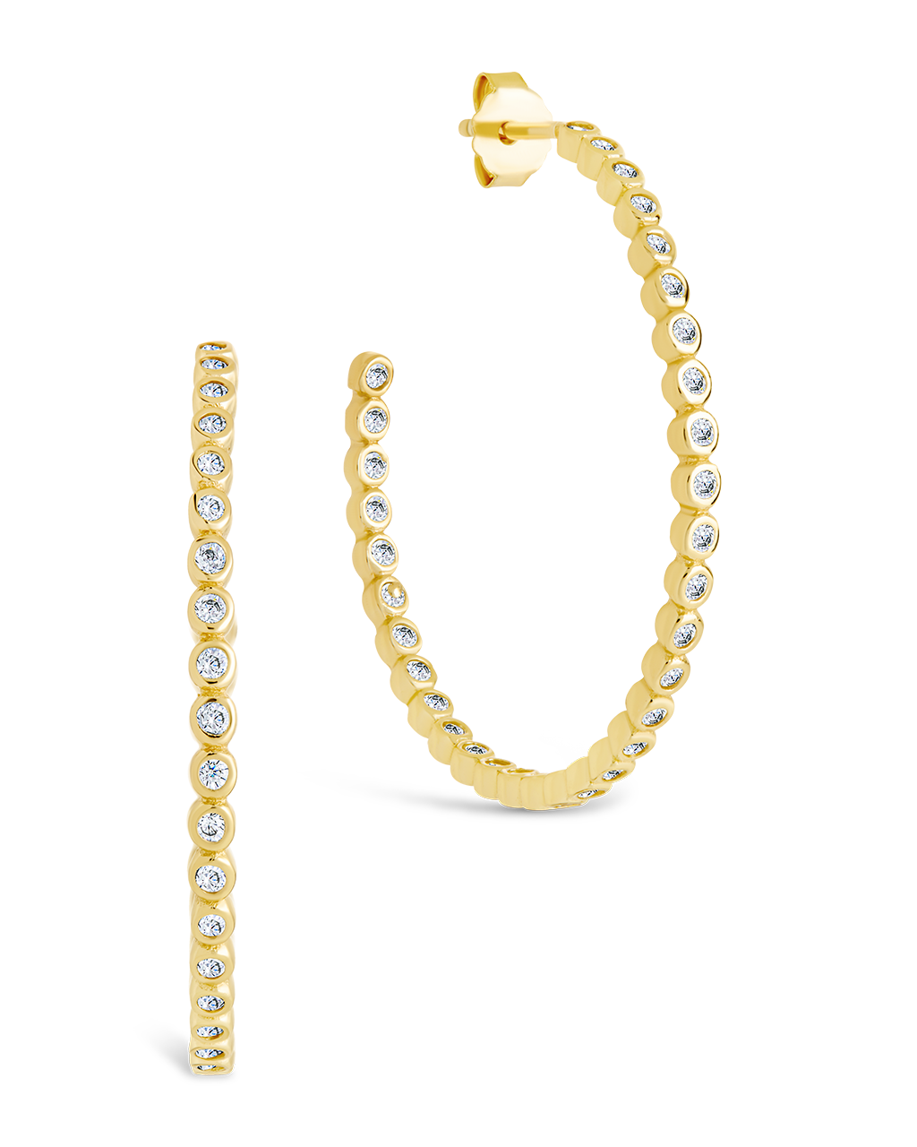 Sterling Silver Bezel Statement Bubble Hoops Gold