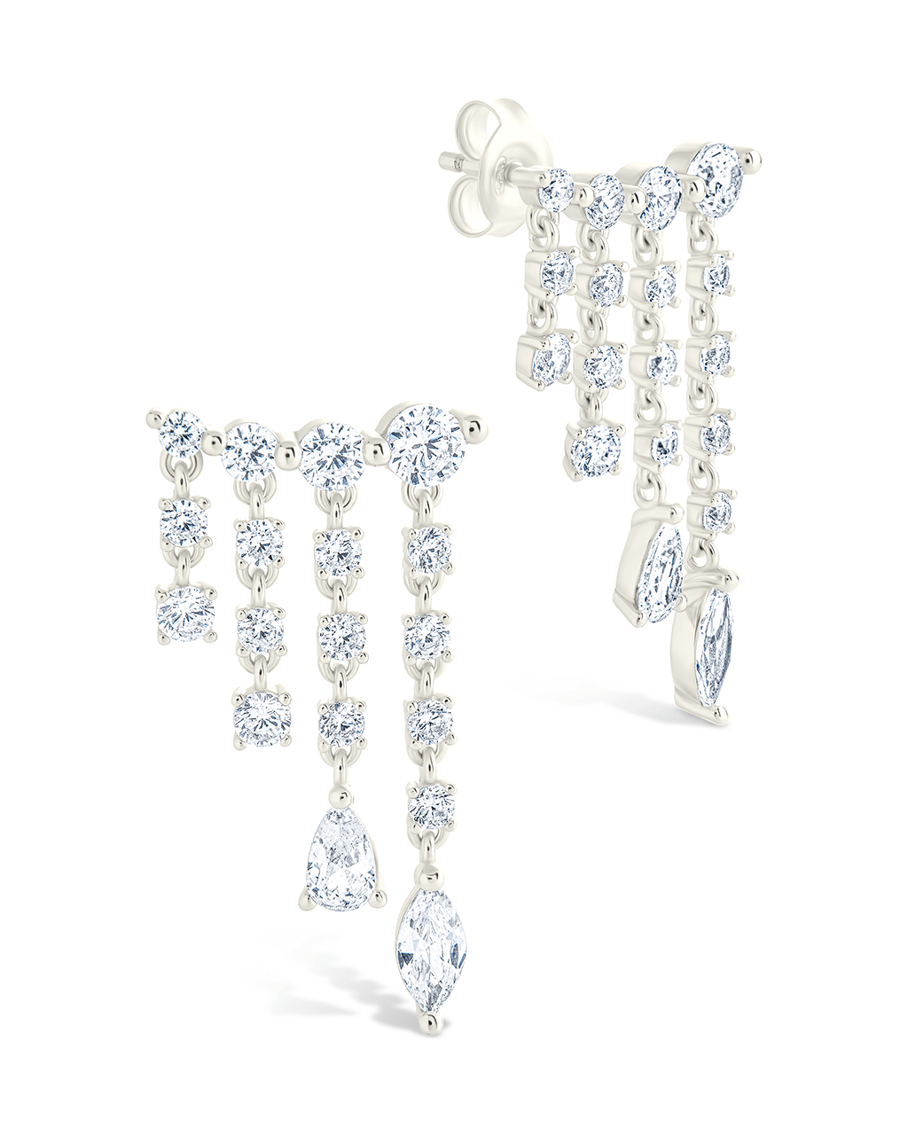 Sterling Silver Adrian CZ Waterfall Statement Studs Silver
