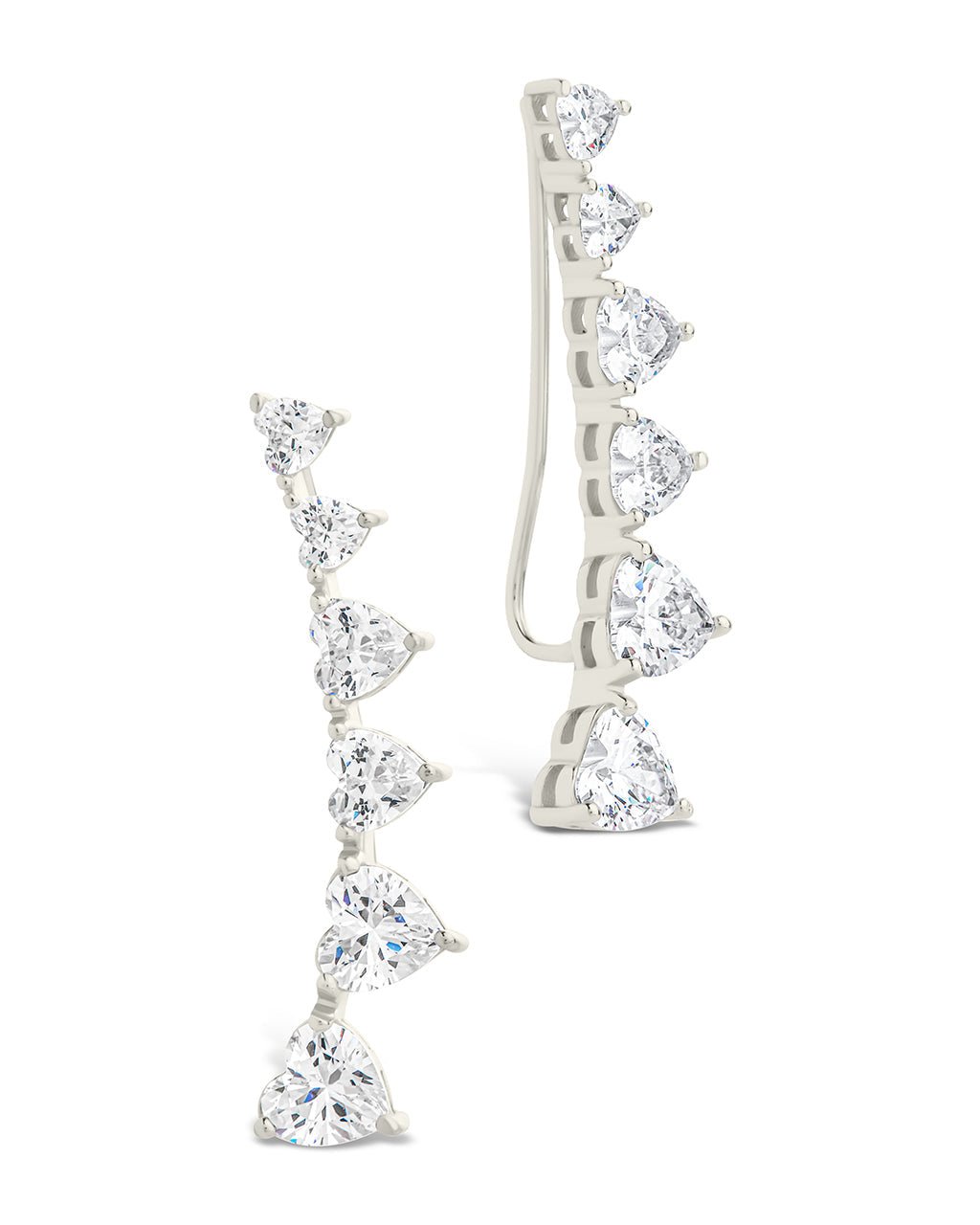 Sterling Silver Jillian CZ Heart Crawler Studs Silver White