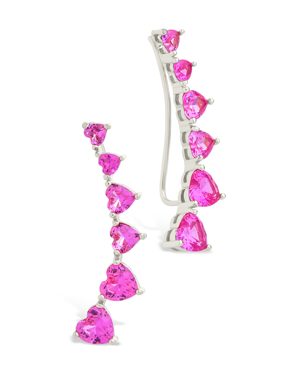 Sterling Silver Jillian CZ Heart Crawler Studs Silver Pink