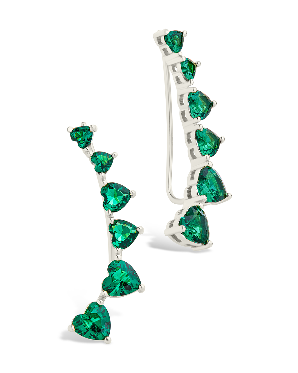 Sterling Silver Jillian CZ Heart Crawler Studs Silver Emerald