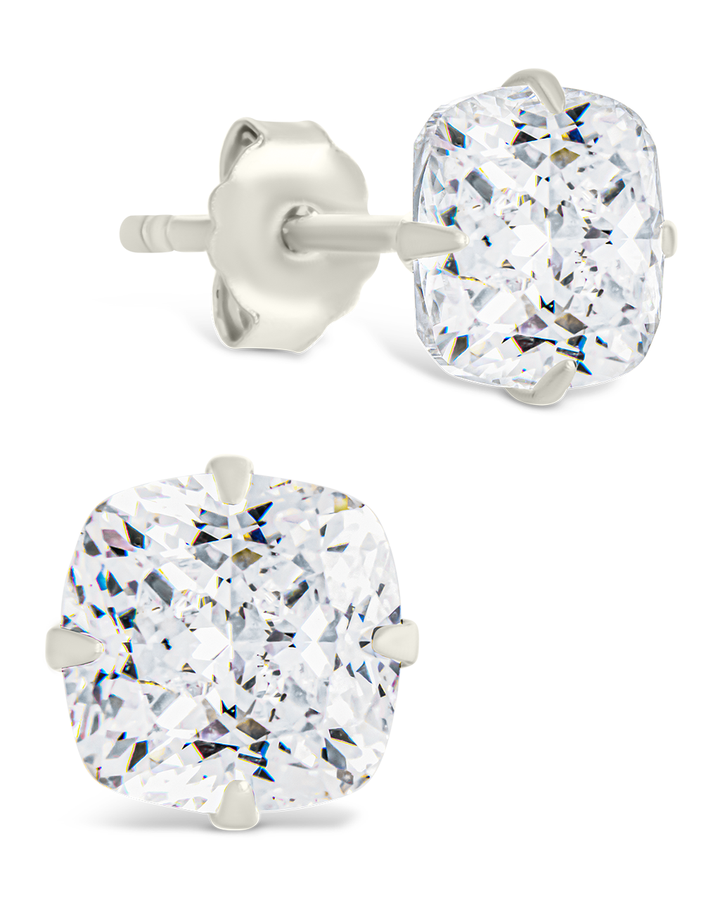 Sterling Silver Cushion Cut Prong Set Stud Earrings Silver