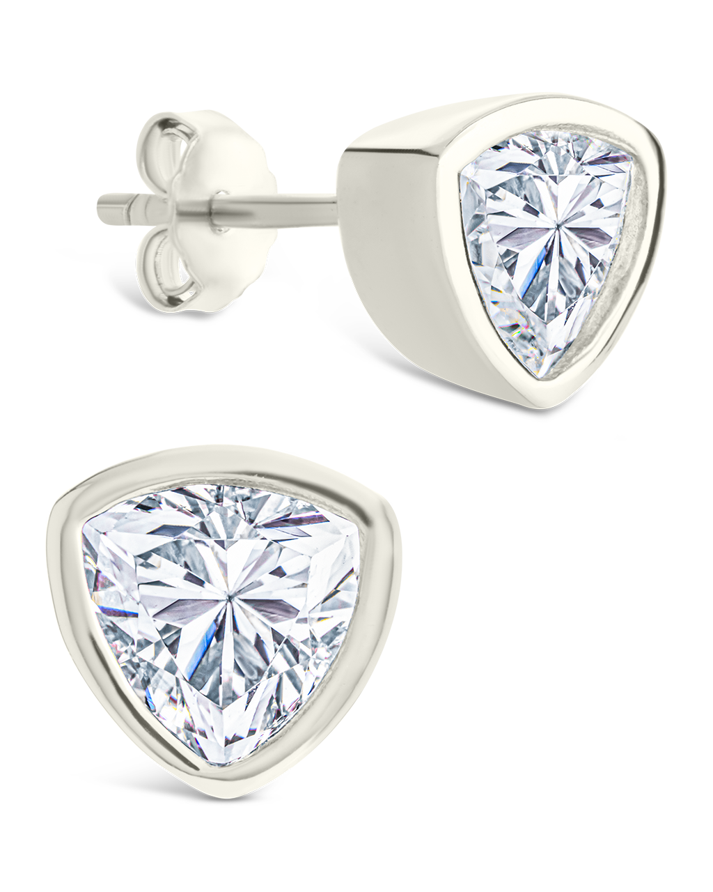 Sterling Silver Trillion Cut Bezel Set Stud Earrings Silver