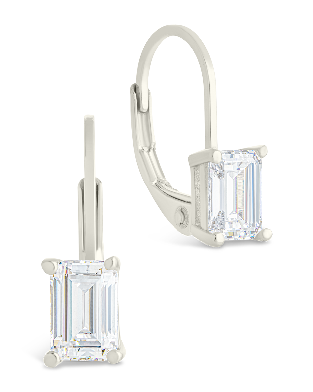 Sterling Silver Emerald Cut French Clip Earrings Silver