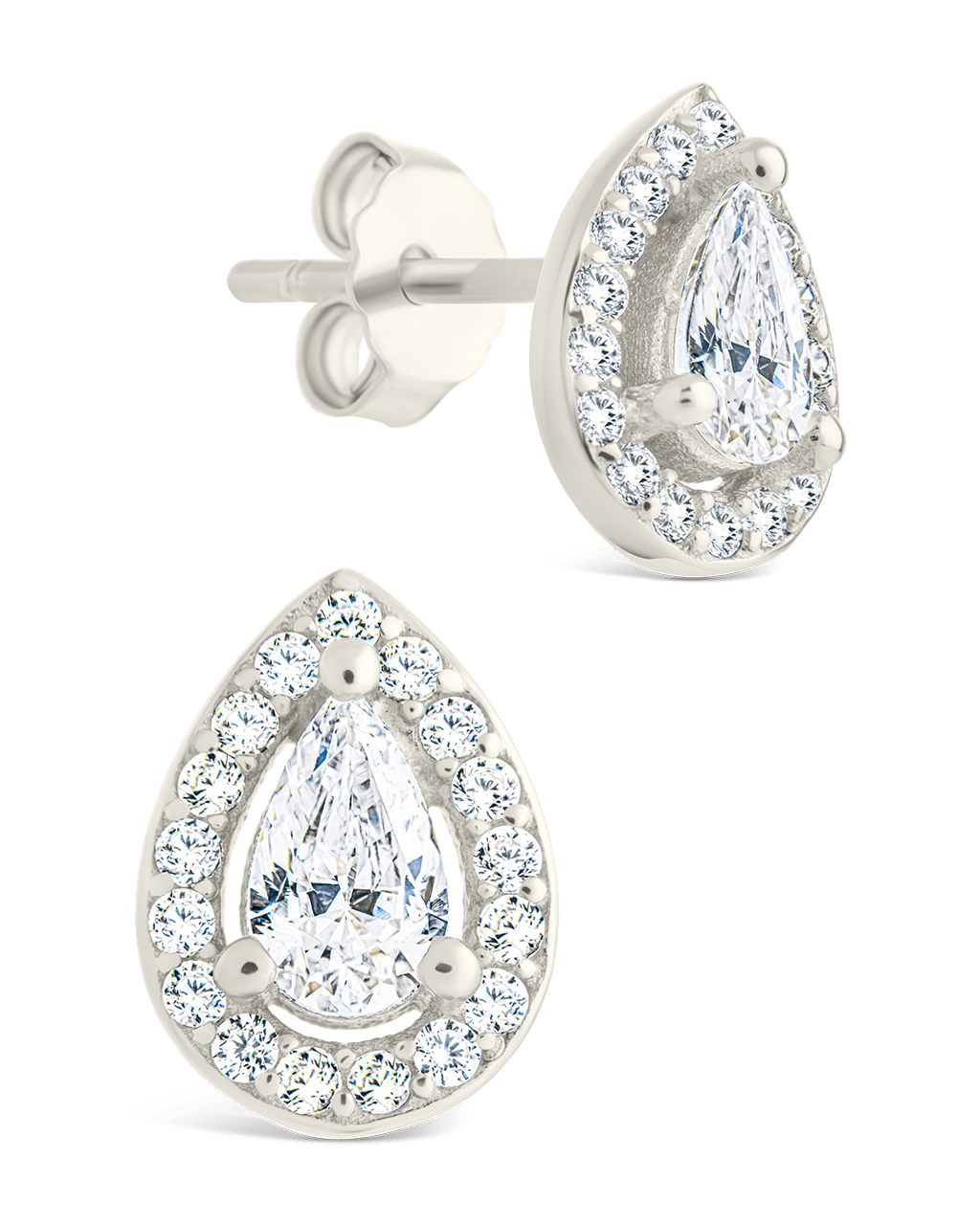 Sterling Silver Pear Cut Brilliant Halo Studs Silver
