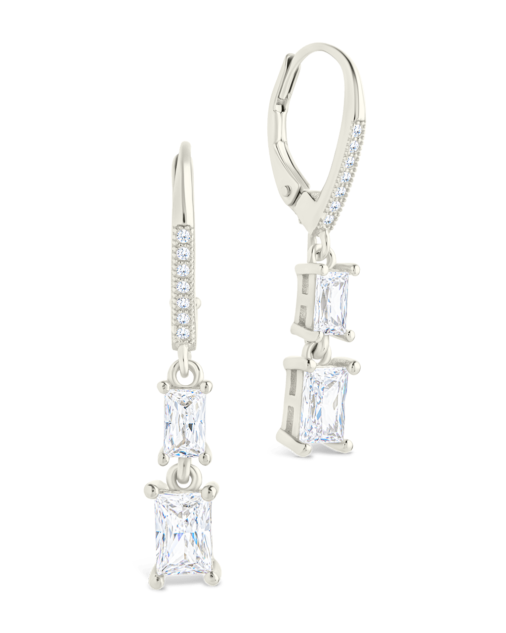 Sterling Silver Eulalia Emerald Cut CZ French Clip Earrings Silver