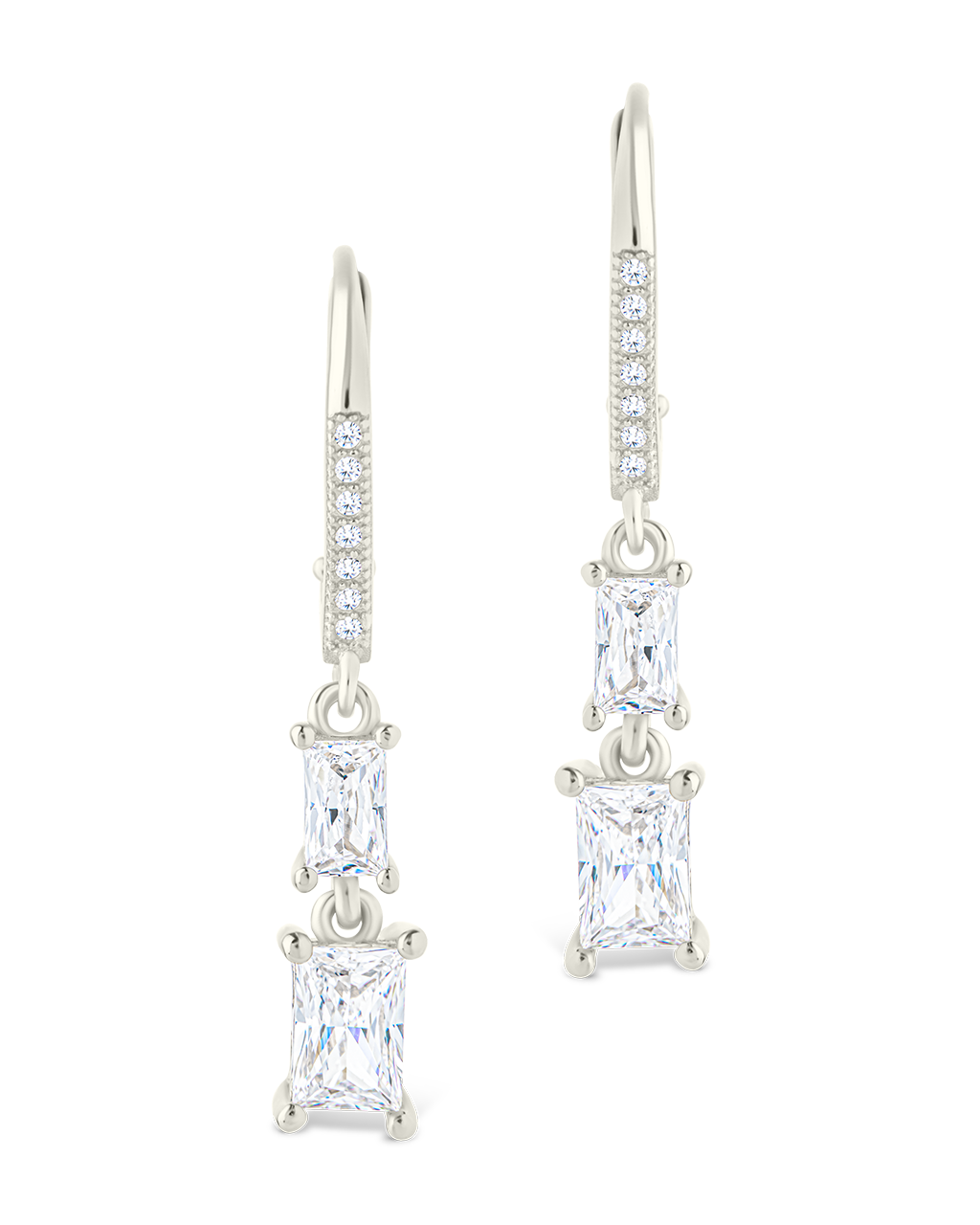 Sterling Silver Eulalia Emerald Cut CZ French Clip Earrings