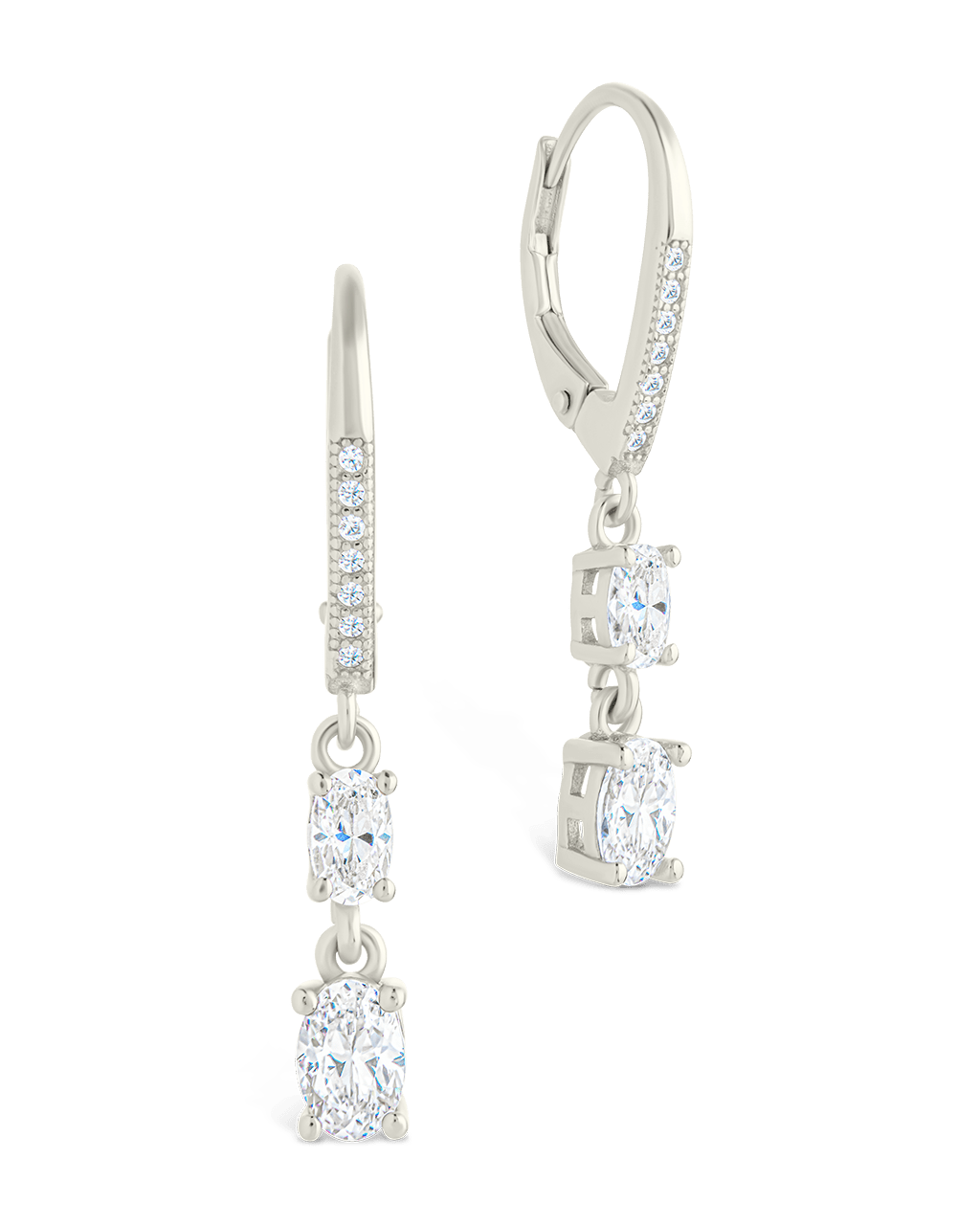 Sterling Silver Liesel Oval Cut CZ French Clip Earrings Silver