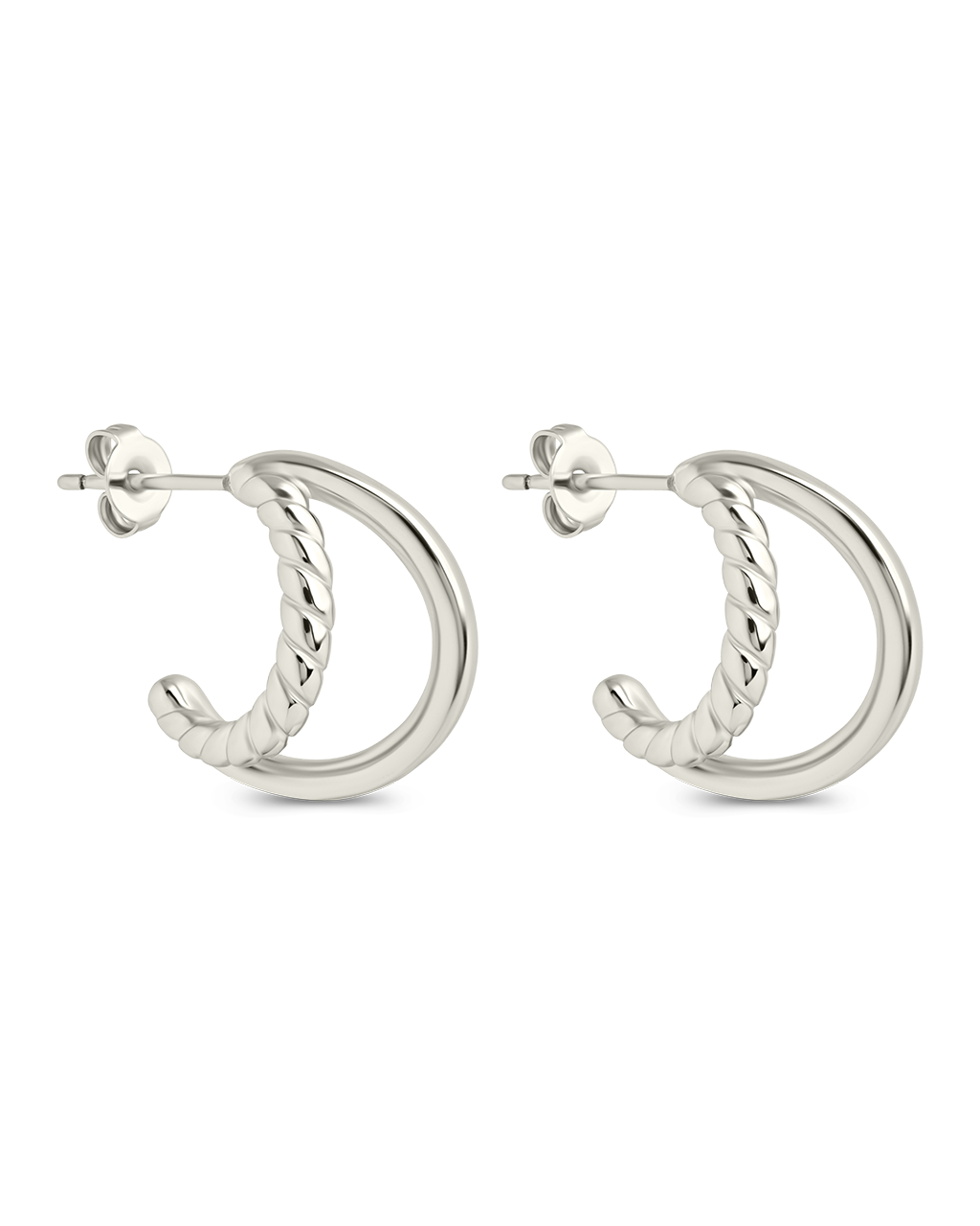 Arcadia Double Row Huggie Hoop Earrings Silver