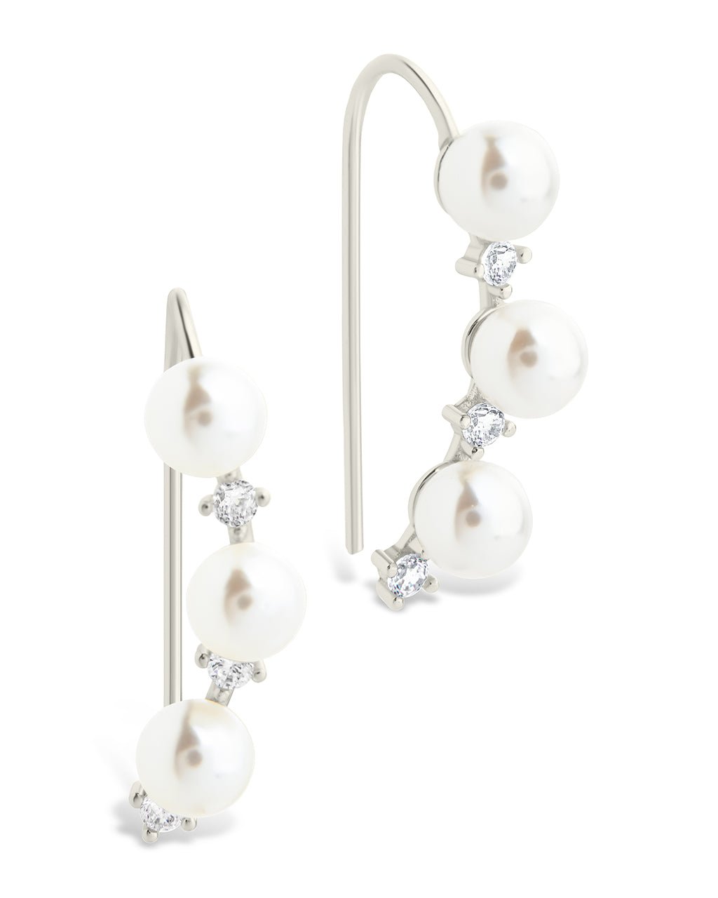 Sterling Silver Siena CZ & Pearl Threader Earrings Silver