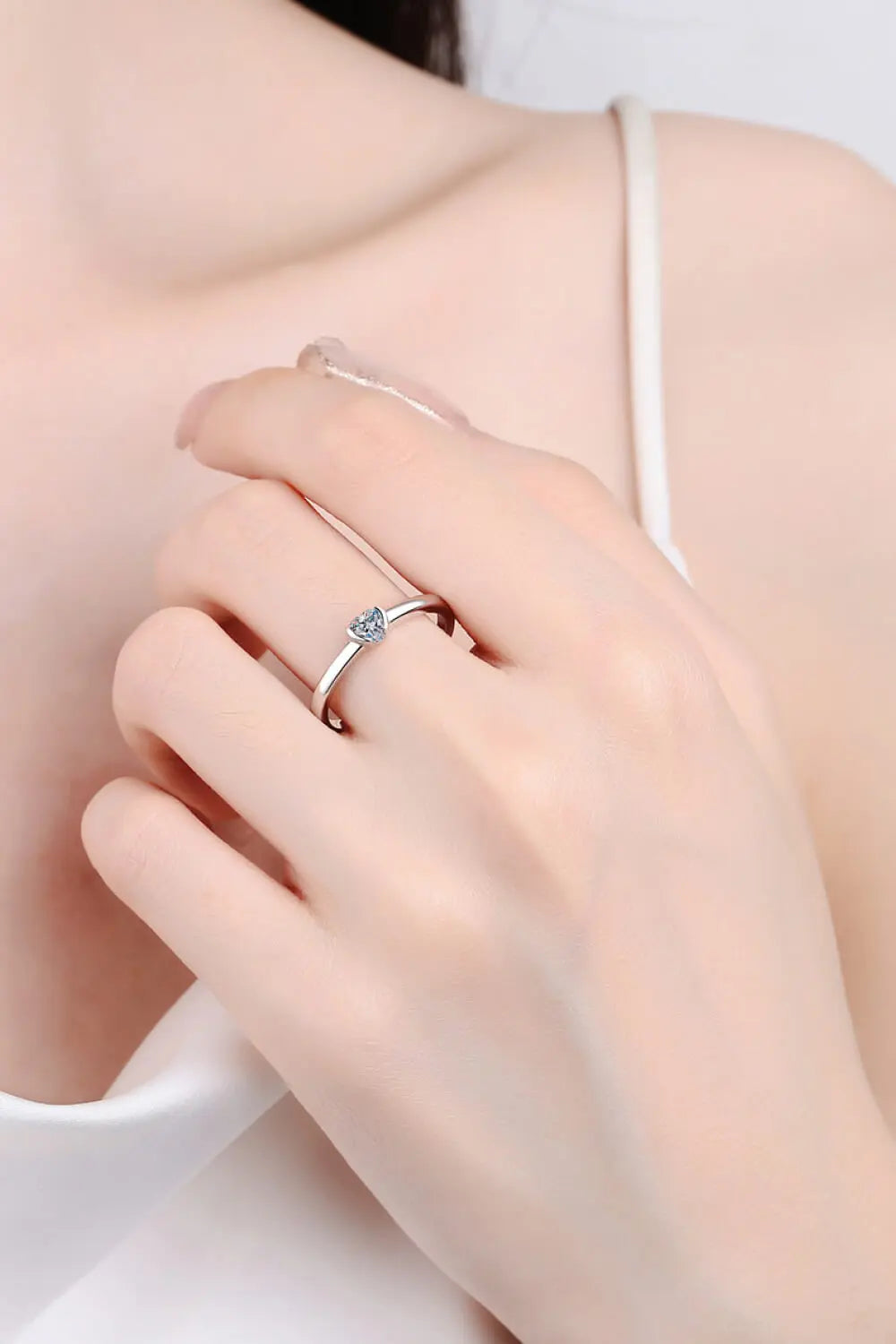 Heart-Shaped Moissanite Solitaire Ring Silver