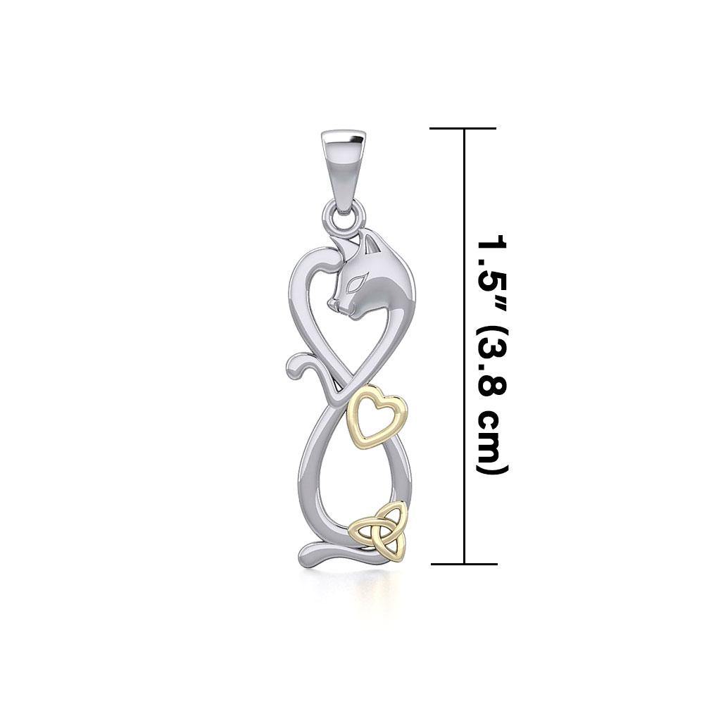 Infinity Cat with Heart and Celtic Trinity Knot Silver and Gold Pendant MPD5279