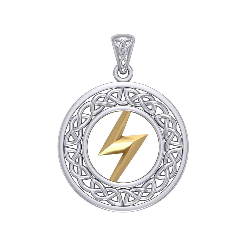 Zeus God Lightning Bolt with Celtic Knot Silver and Gold Pendant MPD5899