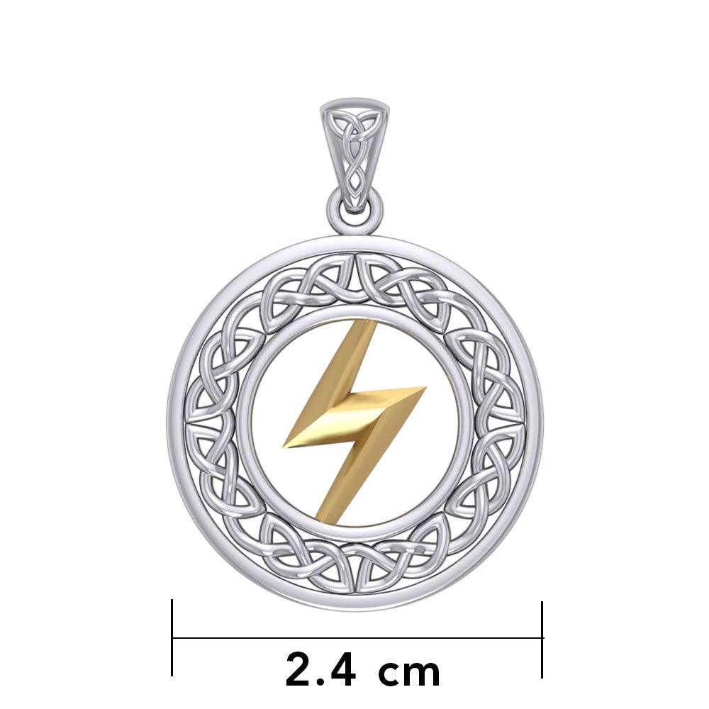 Zeus God Lightning Bolt with Celtic Knot Silver and Gold Pendant MPD5899