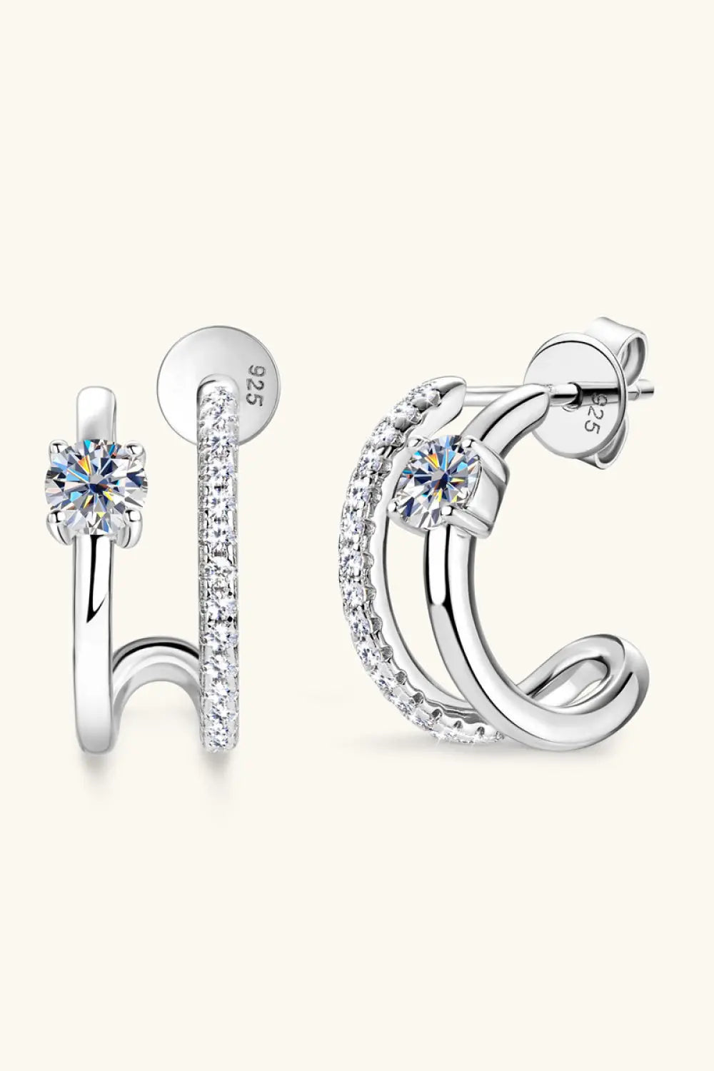 Moissanite 925 Sterling Silver C-Hoop Earrings Silver One Size