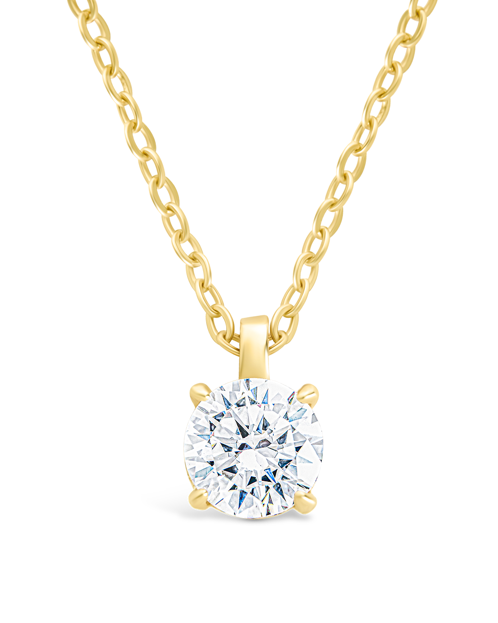 Sterling Silver Round CZ Prong Set Pendant Gold