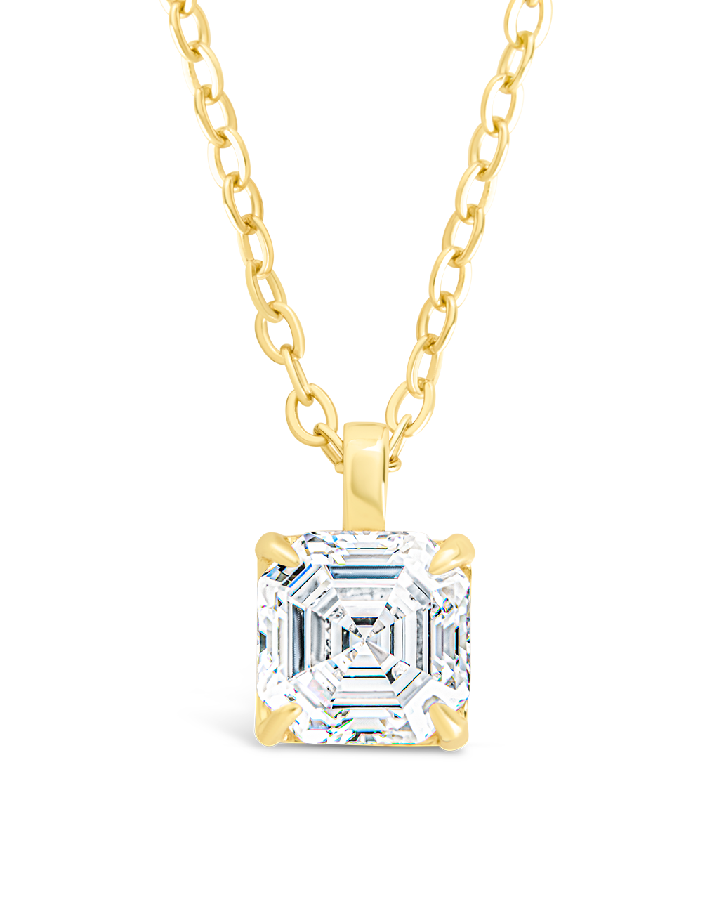 Sterling Silver Asscher Prong Set Pendant Gold