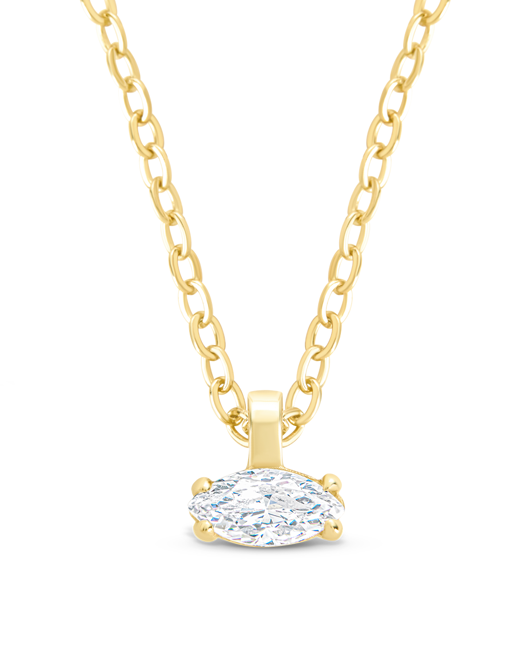 Sterling Silver Marquise Prong Set Pendant Gold