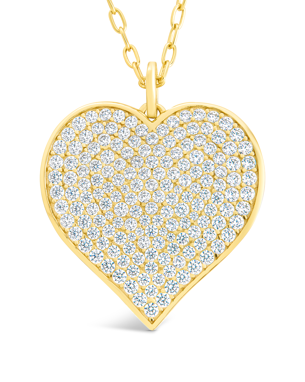 Sterling Silver CZ Statement Heart Pendant Gold Large - 1" Pendant